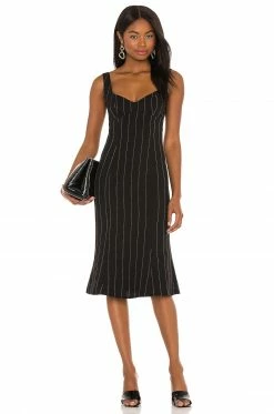 Promo 🔔 Song Of Style Honor Midi 👗 Dress In Black Pinstripe 🤩