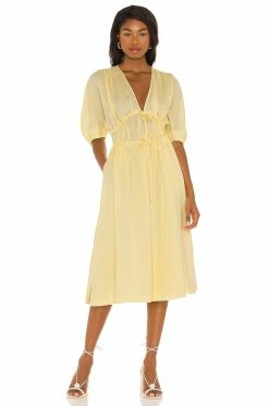 Best Sale ✨ Song Of Style Sonnet Midi 👗 Dress In Pale Yellow 😍