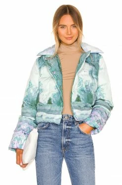 Coupon 🎉 Song Of Style Ezi Puffer Jacket In Blue Landscape 🎁