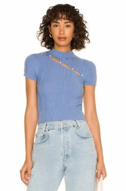 Top 10 😍 Song Of Style Kylin Short Sleeve Sweater In Ocean Blue 👍